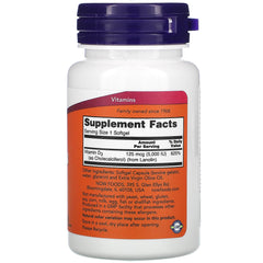 NOW Foods Vitamin D-3 bottle close-up highlighting absorption-friendly softgels.