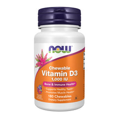 NOW Foods Vitamin D-3 1000 IU chews bottle front promotes bone health and immune support
