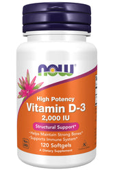 Now Foods Vitamin D3 2000 IU softgels bottle label shows high potency