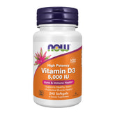 NOW Foods Vitamin D-3 5000 IU softgel bottle for immune and bone support
