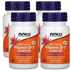 NOW Foods Vitamin D-3 5000 IU softgels bottle supports immune system health