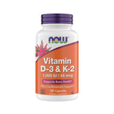 NOW Foods Vitamin D3 K2 bottle front view for bone and cardiovascular support.