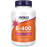 NOW Foods Vitamin E-400 IU softgel bottle on white background for antioxidant protection.