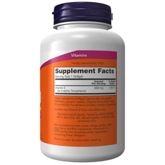 NOW Foods Vitamin E-400 IU softgels close-up emphasizing purity and potency for daily wellness.