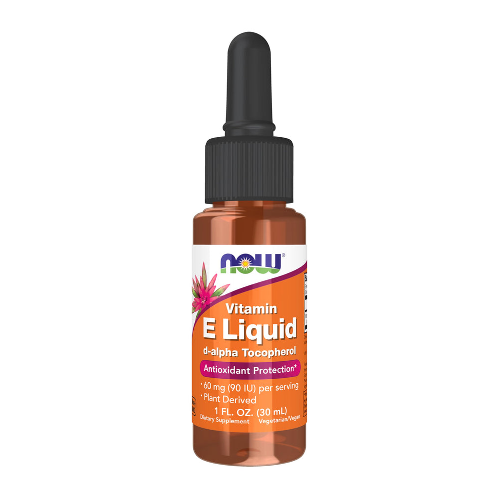 NOW Foods Vitamina E líquida en botella, uso diario y protección antioxidante.
