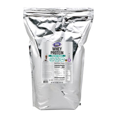 NOW Foods Whey Protein with BCAAs creamy chocolate powder 10 lb in canister.