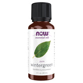 NOW Foods Wintergreen Oil bottle close-up highlighting purity for aromatherapy use