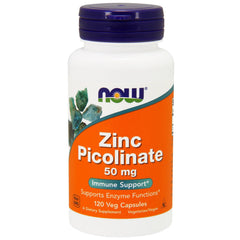 NOW Foods Zinc Picolinate 50 mg capsules close-up highlighting the 50 mg dose for everyday wellness.