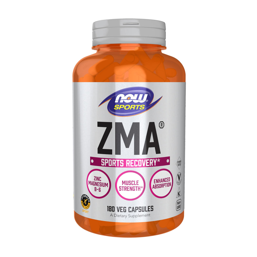 NOW Foods ZMA bottle close-up showing capsules for post-workout mineral support