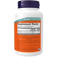 NOW Foods Magnesium Citrate Powder back label, clear information for quick reference.