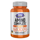 NOW Foods Amino Complete bottle front showing the 20 amino acids and product branding for athletic support.