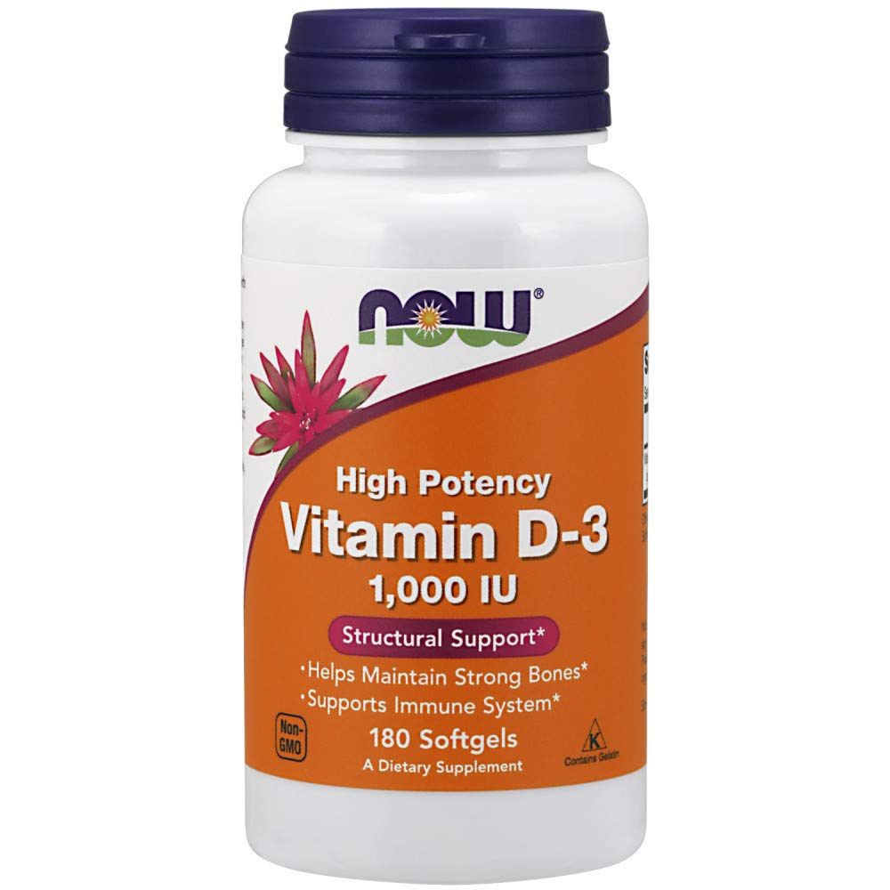 NOW Foods Now VIT D-3 1000IU bottle front, easy daily supplementation.
