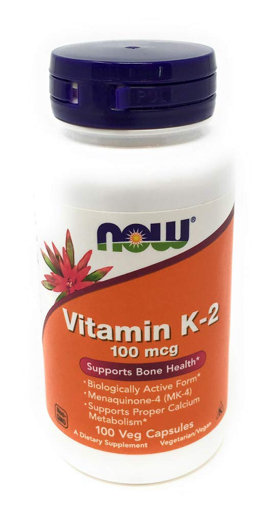 Now Foods K-2 100mg bottle with capsules for bone support and cardiovascular wellness