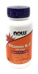 Now Foods K-2 100mg bottle with capsules for bone support and cardiovascular wellness