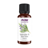NOW Foods lavender-tea-tree-oil bottle for calming aromatherapy at home.