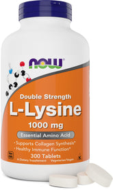 NOW Foods L-Lysine 1000 mg double-strength bottle front provides daily amino acid support