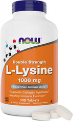 NOW Foods L-Lysine 1000 mg double-strength bottle front provides daily amino acid support