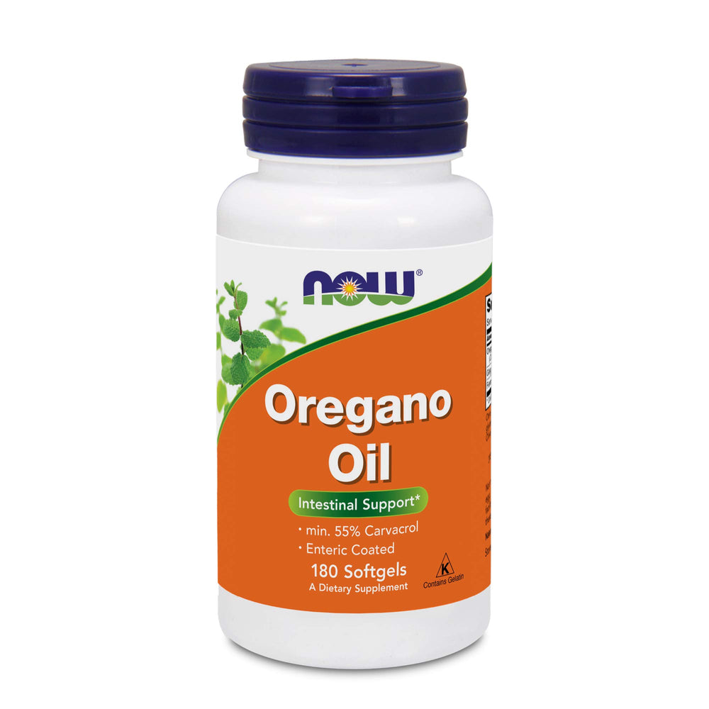 NOW Foods Oregano Oil bottle front for gut support in a high-potency formula