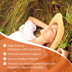 NOW Foods Oregano Oil softgels closeup highlighting carvacrol-rich capsules