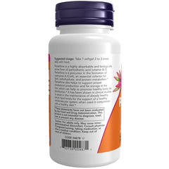 NOW Foods Pantethine 300 mg label closeup highlighting potency for lipid metabolism.