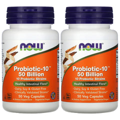 NOW Foods Probiotic10 50 Billion bottle front view for daily gut support.