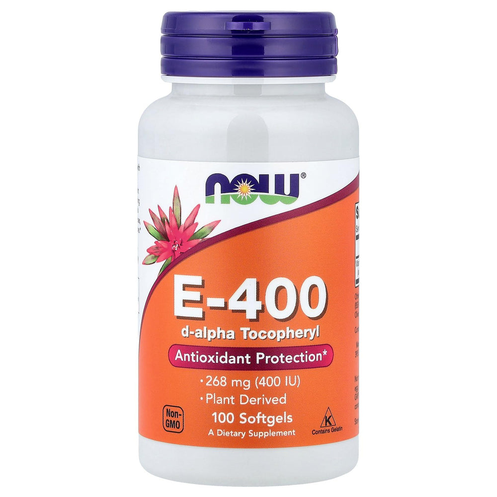 NOW Foods Vitamina E, cápsulas blandas, ingesta diaria conveniente para bienestar general.