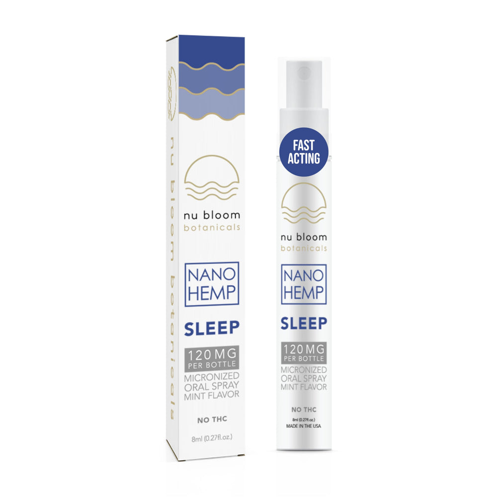 Nu Bloom Sleep Spray bottle front view for easy nightly use.