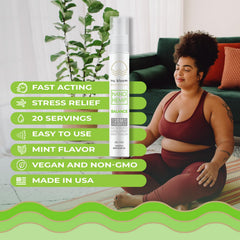 Nu Bloom spray being applied under the tongue for quick calming support.
