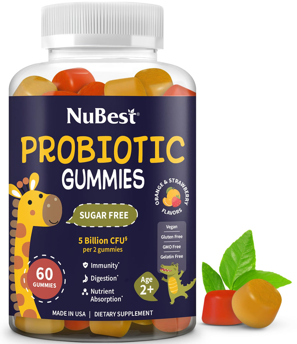 NuBest probiotic gummies for kids strawberry bottle supports gut comfort