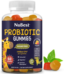 NuBest probiotic gummies for kids strawberry bottle supports gut comfort