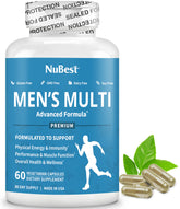 NuBest multivitamin for men bottle packaging highlighting comprehensive nutrients for daily wellness