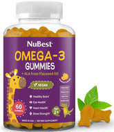 NuBest Omega-3 Gummies bottle with orange flavor for easy daily nutrition.