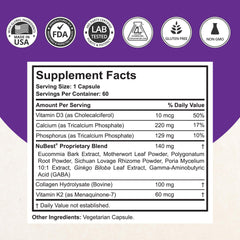 NuBest Tall 10+ ingredients graphic showing calcium, collagen, herbs