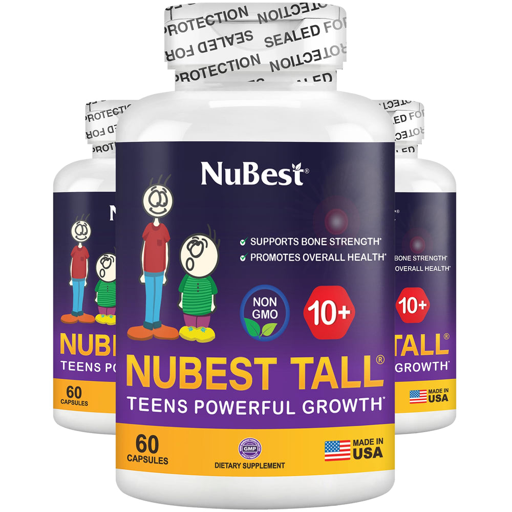 NuBest Tall 10+ packaging box view highlighting trusted kids' bone support