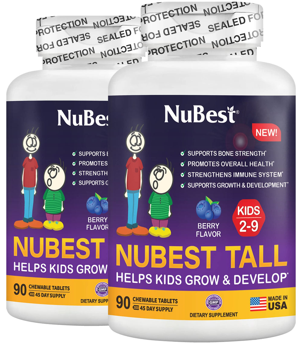 NuBest Tall Kids berry chewable tablets in a bottle to support growing kids daily nutrition.