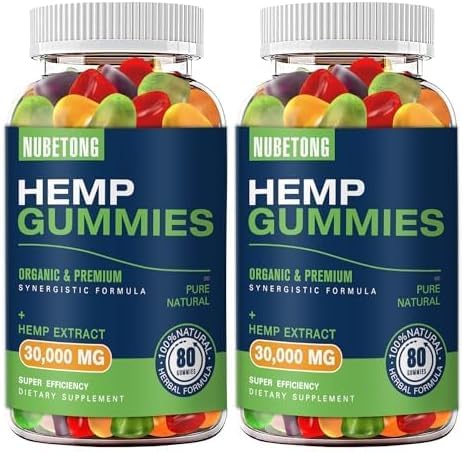 Nubetong hemp gummies bottle with tropical flavor for convenient daily wellness.