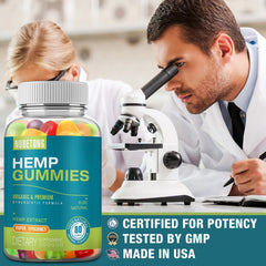 Nubetong Hemp Gummies ingredients panel showing omega fats and vitamins.