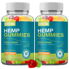 Nubetong hemp gummies in a bottle showing organic extract for daily wellness.
