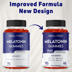 NUELATION vegetarian gelatin-free gummy showcasing 10 mg melatonin.
