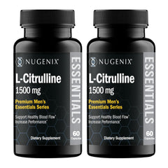 Nugenix Essentials L-Citrulline bottle with 120 capsules for daily blood flow support.