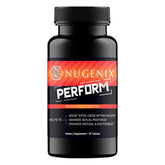Nugenix Perform nitric oxide bottle label highlighting enhanced blood flow support for men