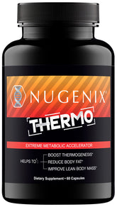 Nugenix Thermo bottle front shows a sleek design for convenient daily energy support.