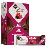 NuGo Slim Dark Chocolate Raspberry Truffle pack ready for on-the-go high-protein snacking.