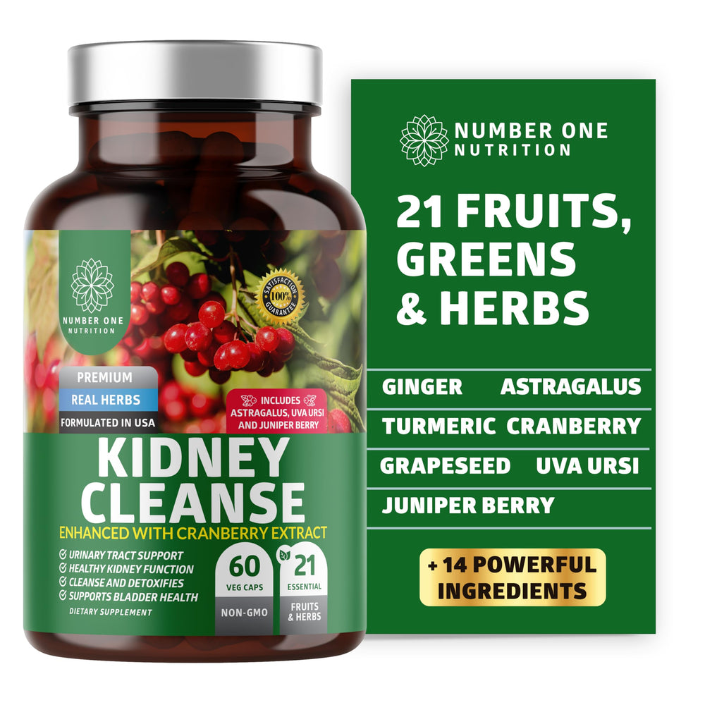 Number One Nutrition N1N Premium Kidney Cleanse bottle front promotes urinary wellness.