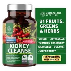 Number One Nutrition N1N Premium Kidney Cleanse bottle front promotes urinary wellness.