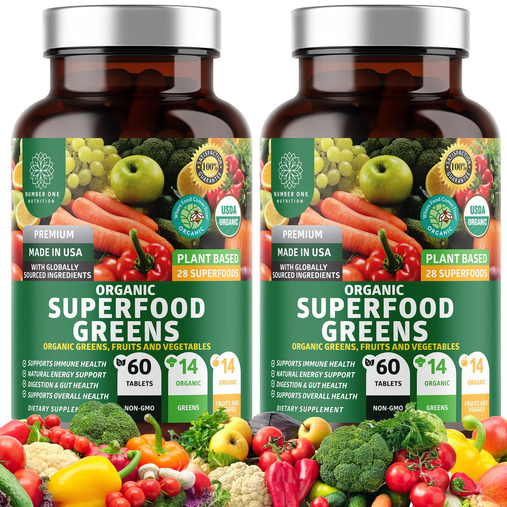 Number One Nutrition Green Superfood bottle front shows packaging for energy support