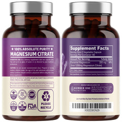Number One Nutrition magnesium citrate bottle displaying convenient 120-capsule pack.