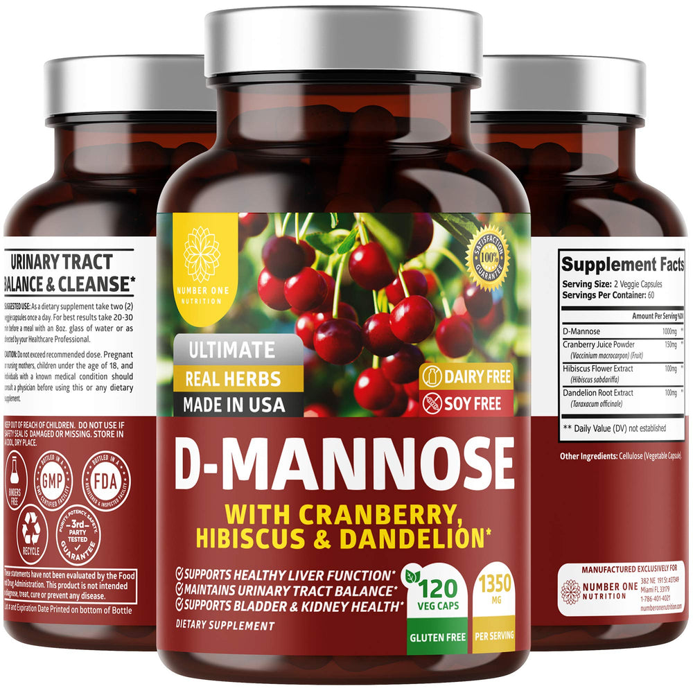 Number One Nutrition Premium D-Mannose bottle front with 1350 mg for urinary support.