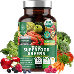 Number One Nutrition USDA Organic Supergreens bottle front for daily energy support.