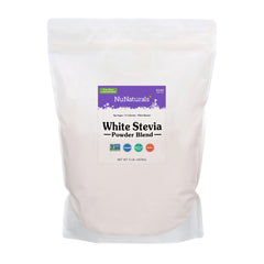 NuNaturals White Stevia Powder bag for easy measurement and zero-calorie sweetness.